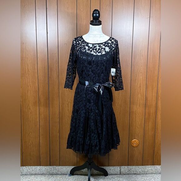 Teri Jon by Rickie Freeman Lace Pintuck Dress size 14 - Picture 5 of 13